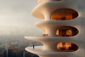 Poster - Tranquil Respite Amidst the Vibrant Metropolis A Penthouse Terrace Overlooking the City Skyline