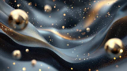 Poster - Enchanting Abstract Backdrop with Platinum Elements and Golden Bubbles in Gigapixel Quality