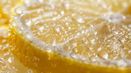 close-up of fresh lemon slices with water droplets, showcasing vibrant yellow color and refreshing t