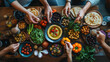 © Versa Spectrum - Mediterranean feast with hummus, pita bread, falafel, and fresh vegetables