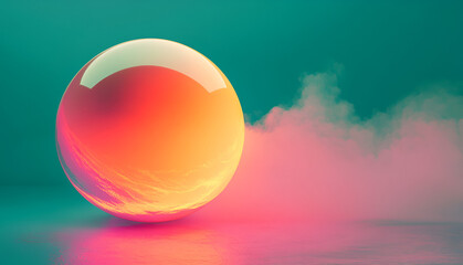 Poster - Enigmatic Orb: A vibrant, glossy sphere glows with inner light, casting a surreal, smoky trail.  The colors evoke mystery and intrigue.