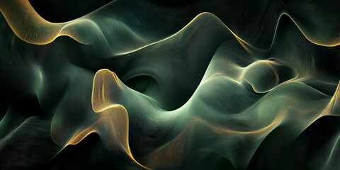 Poster - Abstract Gold and Teal Liquid Swirls: A mesmerizing digital abstract design featuring swirling, flowing lines of gold and teal, creating a sense of movement and fluidity.  