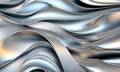 Poster - Flowing metallic ribbons create a captivating abstract visual featuring smooth curves and shimmering reflections