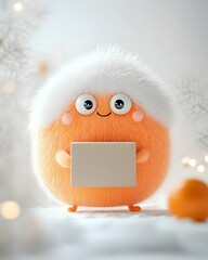 Poster - Adorable 3D Rendered Animated Entity with Endearing Expressive Features Grasping a Simple Cardboard Container