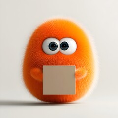Poster - Lovable and whimsical 3D rendered animated entity grasping a simple square cardboard container designed for captivating kid centric merchandise