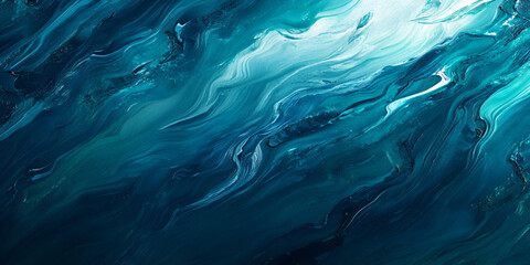 Poster - abstract ocean depth: an abstract painting with swirling blue and white paint, creating an ethereal 