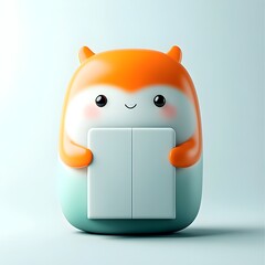 Poster - Adorable cartoon character securely clasping a featureless four sided paper box featuring vibrant colors and a whimsical playful style with a clean