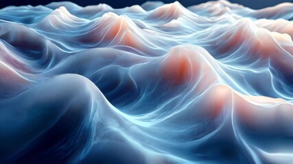 Poster - Soft, ethereal white and orange waves creating a serene and futuristic aesthetic, resembling clouds or fluid fabric