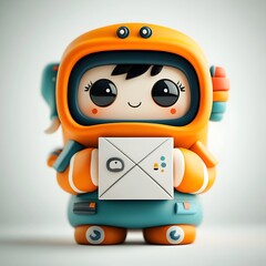 Poster - Delightful 3D rendered cartoon character tightly clasping a whimsical and vibrant four sided paper box positioned on a crisp white canvas background