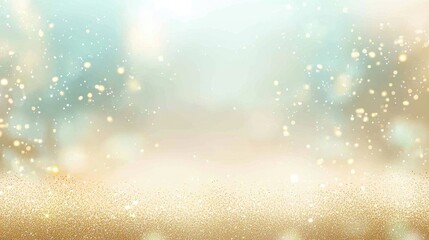 Poster - Warm Turquoise Glittering Particles with Blurred Light Background for Creative Projects