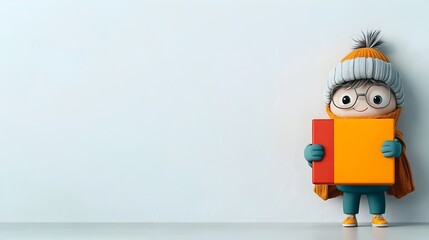 Poster - Cute and playful 3D rendered cartoon character securely holding a vibrant rectangular gift package created for children s merchandise and holiday products staged in a plain white environment