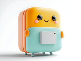 Poster - Endearing 3D Rendered Cartoon Persona Grasping a Nondescript Square Cardboard Container Featuring a Playful and Colorful Character Design in a Whimsical and Lighthearted Visual Style with a Soft