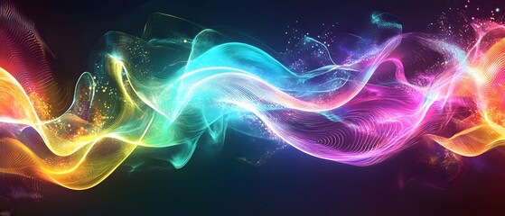 Poster - Colorful Waves of Light and Energy Illustration in a Digital Abstract Background for Creative and Artistic Projects