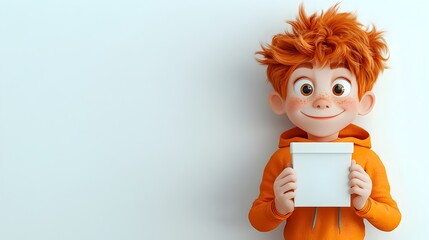Poster - Cheerful and endearing 3D rendered cartoon persona clutching a basic square paper container with lively colors fluid linework