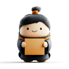 Poster - Charming and Friendly Cartoon Figure Tightly Clasping a Featureless Four Sided Paper Box Designed for Youth Oriented Products Situated on a Crisp White Background