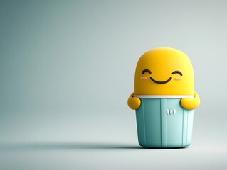 Poster - Cheerful and Expressive Cartoon Character Embracing a Basic Cardboard Container with a Crisp Clean Visual Style and Youthful Imaginative Aesthetic