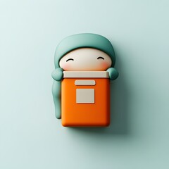 Poster - Charming and playful 3D rendered cartoon figure expressively embracing a basic unembellished cardboard container resting on an immaculate crisp white surface