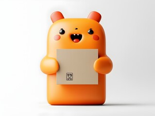 Poster - Endearing 3D Rendered Animated Animal Character Persona Firmly Grasping Simple Unbranded Cardboard Package on Bright White Background Designed for Children s Entertainment and Playful Interaction