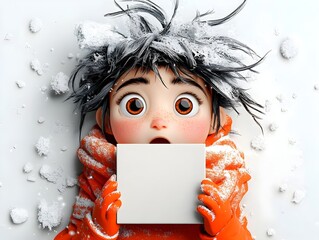 Poster - Whimsical 3D Rendered Animated Character Grasping a Simple Square Cardboard Container with Playful Colors and Expressive Features