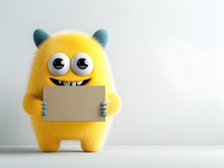 Poster - Charming 3D Rendered Anthropomorphic Character Holding a Simple Cardboard Box Placed in a Bright Clean Studio Environment with White Seamless Background   Perfect for Children s Products Advertising