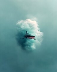 Poster - A magnificent shark soaring effortlessly through the inky blue expanses of the open ocean its fierce yet elegant form gliding through the water with precision and power  This dynamic