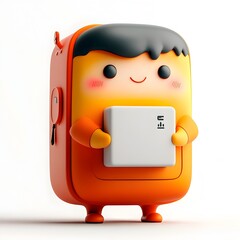 Poster - Adorable cartoon character securely clasping a featureless four sided paper box in a vibrant whimsical and playful style with a clean minimalist