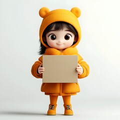 Poster - Friendly 3D Rendered Cartoon Character Gripping a Plain Cardboard Package with a Cute and Approachable Persona Showcasing a Joyful and Vibrant Style