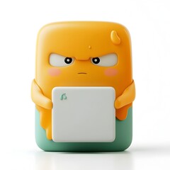 Poster - Cheerful and Whimsical Cartoon Character Tightly Grasping a Generic Square Paper Container with Vibrant Colors and Expressive Detailing