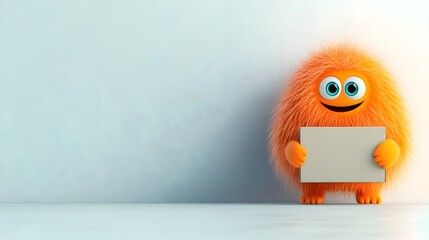 Poster - Charming animated character clutching a plain four sided cardboard box made with bright colors and playful expressions situated on a spotless white surface with soft shadows