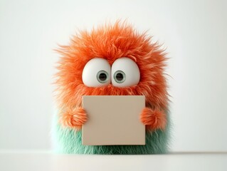 Poster - Charming 3D Rendered Animated Entity Tightly Gripping a Simple Square Cardboard Container with Vibrant Colors Soft Playful Features