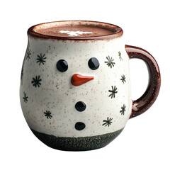 Festive snowman mug with hot chocolate. transparent background