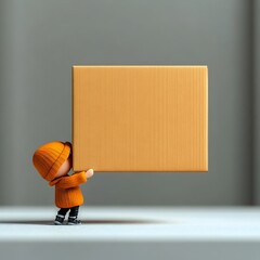 Poster - Charming 3D Rendered Animated Character Firmly Gripping Plain Cardboard Box Ideal for Lighthearted Children s Artwork or Graphic Design with Clean Minimal White Background