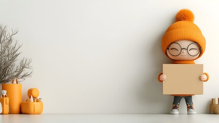 Poster - Cute 3D Rendered Animated Persona Firmly Holding an Unbranded Rectangular Cardboard Package Designed for Children