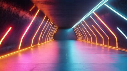 Poster - An abstract tunnel design that features a stunning display of vibrant neon lights in a range of captivating colors, effectively creating a futuristic and immersive atmosphere for viewers to explore