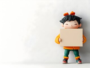 Poster - Whimsical animated figure of a charming and expressive character design with a youthful and imaginative a plain four sided cardboard box