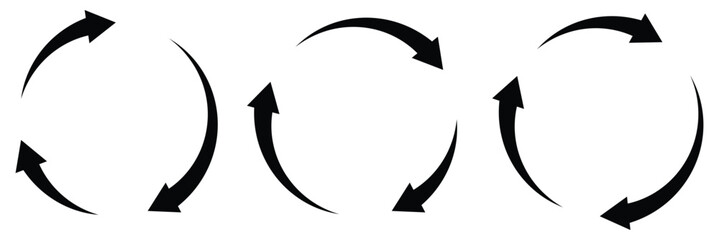 Poster - different circular arrows of black color, different thickness. Repeat arrow button, refresh icon, circle arrow, rotation sign. Design eps 10