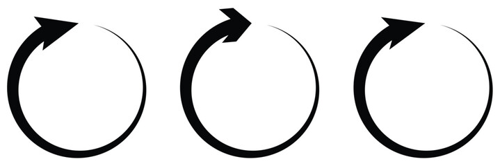 Poster - different circular arrows of black color, different thickness. Repeat arrow button, refresh icon, circle arrow, rotation sign. Design eps 10