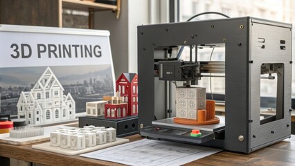 Poster - 3d printing process demonstration with models home office technology modern workspace detailed view innovation