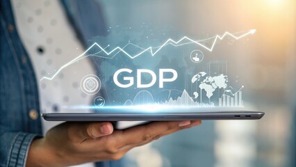 Poster - analyzing gdp growth trends on tablet modern office digital illustration bright environment close-up