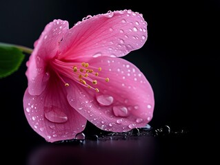 Wall Mural - A pink flower with water droplets on it