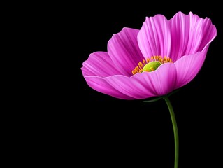 Wall Mural - A single pink flower on a black background