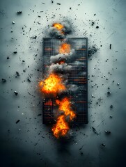 Poster - Dramatic and Intense Experimental Physics Complex with Intricate Data Visualization Arrays Shattering Glass Panels Towering Columns of Flame and Cataclysmic Detonations