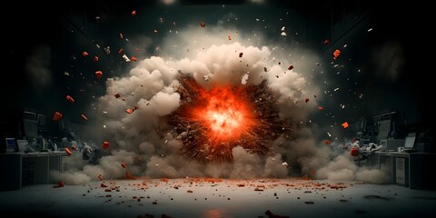 Poster - A high tech quantum physics research center in a state of chaos and activity as a massive energy surge triggers a violent detonation