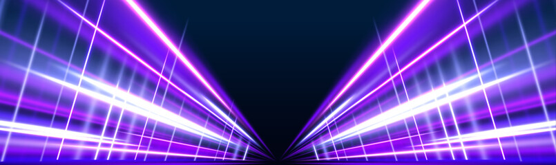 Wall Mural - vector representation of the speed of light in space with a dark background, featuring abstract neon