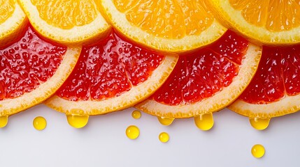 Poster - A bunch of sliced oranges and grapefruits on a white surface