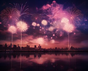 Wall Mural - fireworks exploding in the black sky ai generative