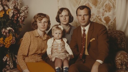 old photo of a traditional family from the 70s