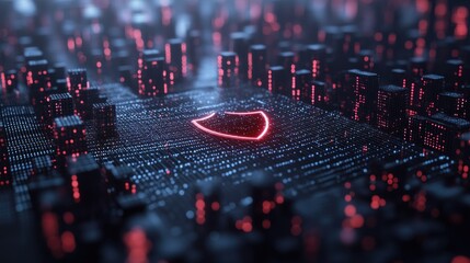 Leinwandbilder - Digital Cityscape Protected By A Red Shield