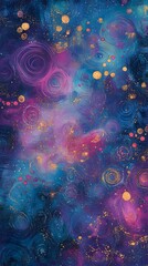 Wall Mural - A cosmic background with swirling nebula patterns in vibrant purples, blues, and pinks, dotted with small stars