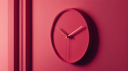 Aufkleber - A crimson round clock hangs on a red wall